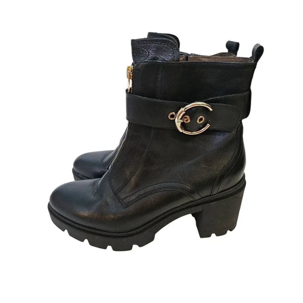 Nero Giardini black leather platform ankle boots. Size 40(10).